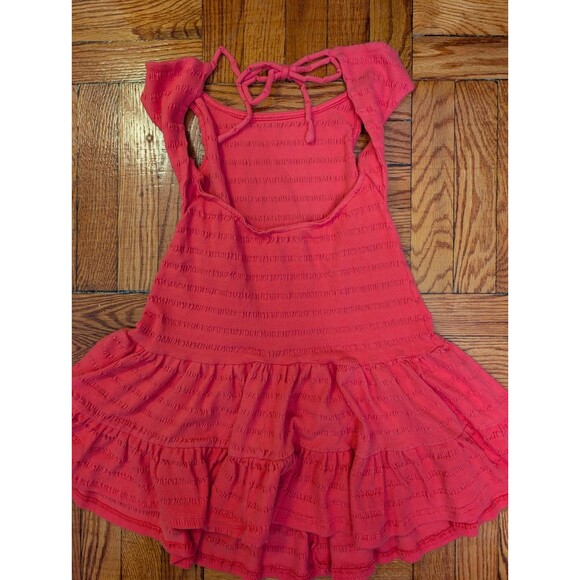 Anthropologie Mini Dress Sz XXSP Textured Flounce Open Back Ruffle Coral Pink - Picture 4 of 8